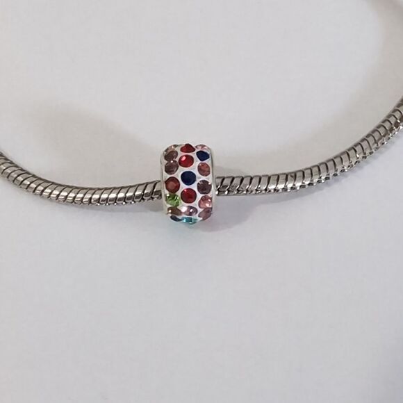 Silver White‎ with Rainbow Rhinestones Charm for Pandora Style Bracelet - Picture 1 of 3